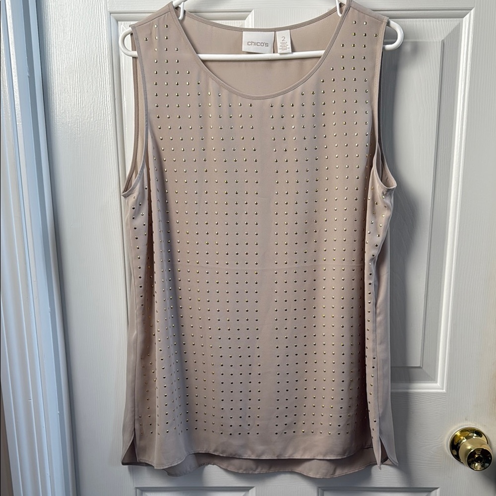 Chico's Beige & Gold Studded Sleeveless Top